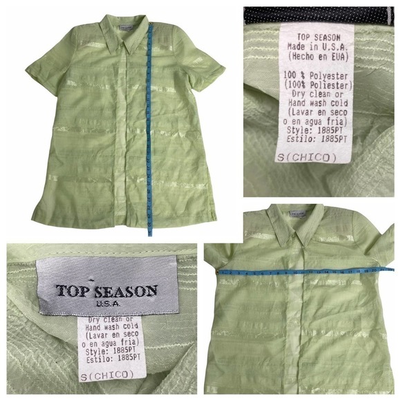 TOP Season Sage Green Short Sleeve Button Down Tunic Length Shirt - Picture 10 of 11